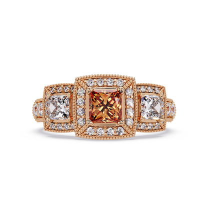 1.6 CTW Princess Three-Stone Pavé Colorstone Ring with Champagne Topaz center in 14K Rose Gold – Lunéa Paris