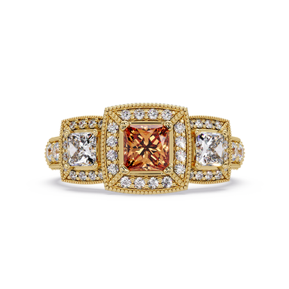 1.6 CTW Princess Three-Stone Pavé Colorstone Ring with Champagne Topaz center in 14K Yellow Gold – Lunéa Paris
