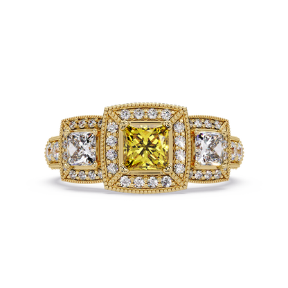 1.6 CTW Princess Three-Stone Pavé Colorstone Ring with Citrine Yellow center in 14K Yellow Gold – Lunéa Paris