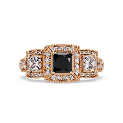 1.6 CTW Princess Three-Stone Pavé Colorstone Ring with Onyx center in 14K Rose Gold – Lunéa Paris