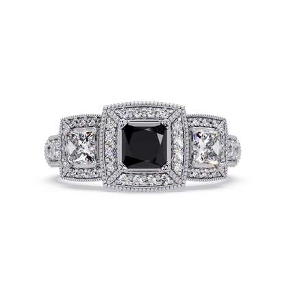 1.6 CTW Princess Three-Stone Pavé Colorstone Ring with Onyx center in 14K White Gold – Lunéa Paris