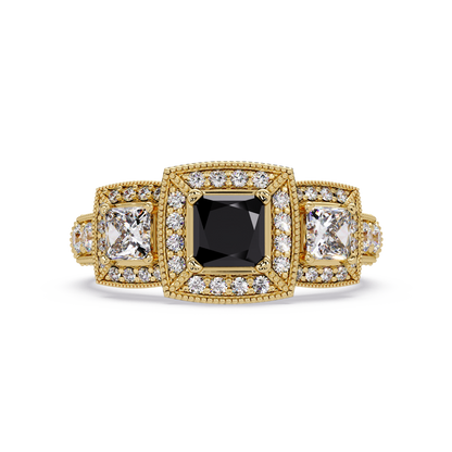 1.6 CTW Princess Three-Stone Pavé Colorstone Ring with Onyx center in 14K Yellow Gold – Lunéa Paris