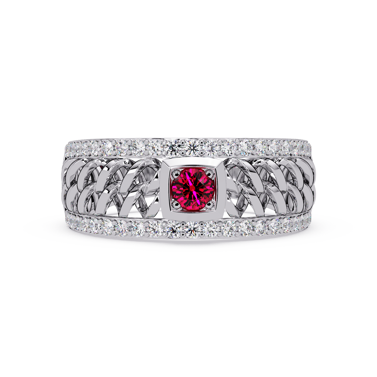 0.5 CTW Woven Men’s Colorstone Ring with Ruby Red in White Gold – Lunéa Paris