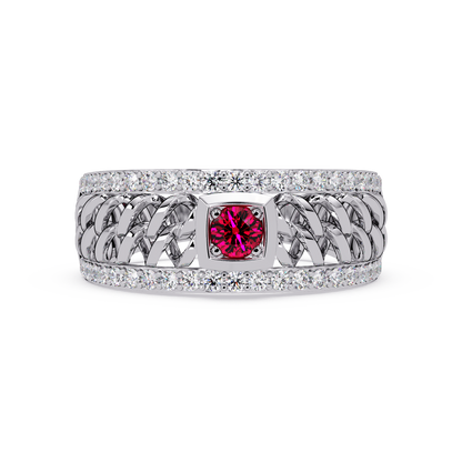 0.5 CTW Woven Men’s Colorstone Ring with Ruby Red in White Gold – Lunéa Paris