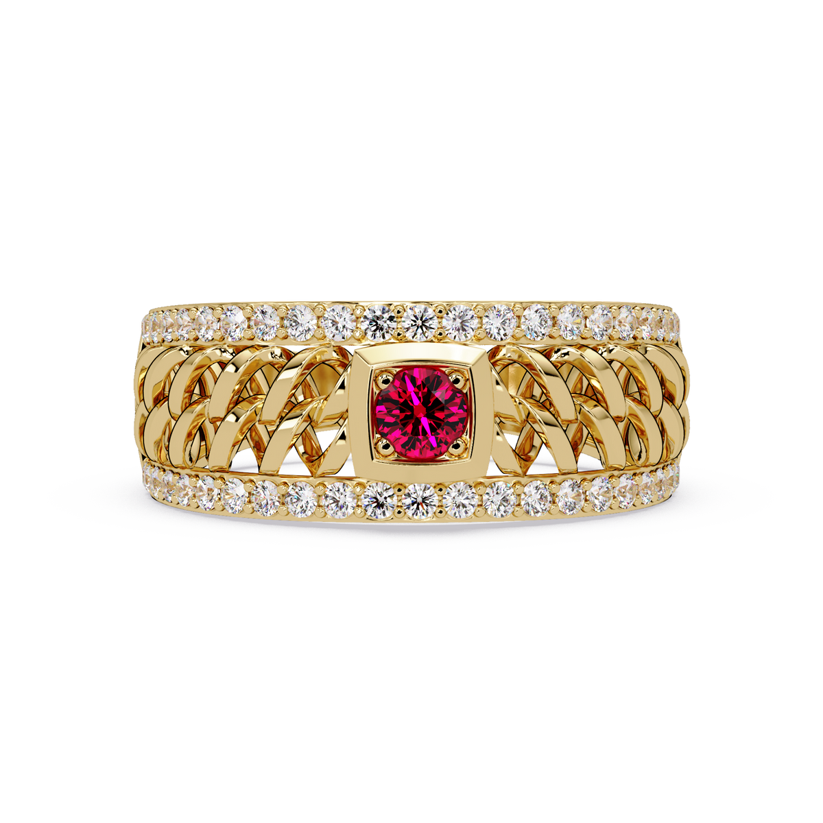 0.5 CTW Woven Men’s Colorstone Ring with Ruby Red in Yellow Gold – Lunéa Paris