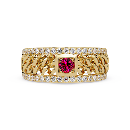 0.5 CTW Woven Men’s Colorstone Ring with Ruby Red in Yellow Gold – Lunéa Paris