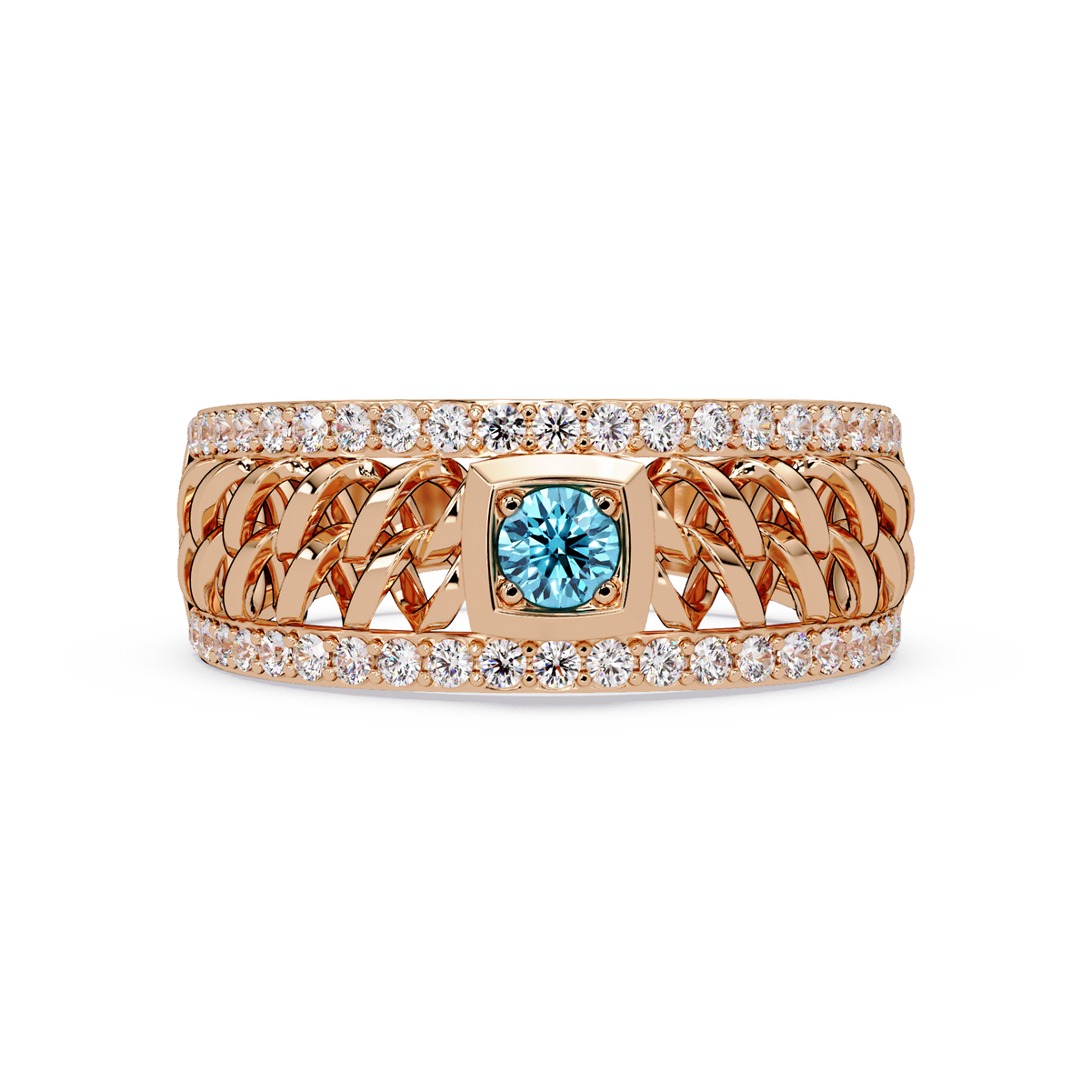 0.5 CTW Woven Men’s Colorstone Ring with Aquamarine Blue in Rose Gold – Lunéa Paris