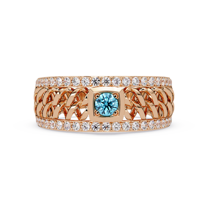 0.5 CTW Woven Men’s Colorstone Ring with Aquamarine Blue in Rose Gold – Lunéa Paris