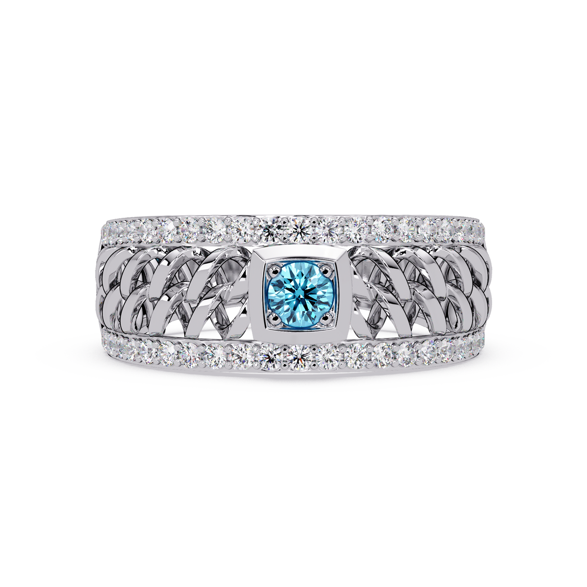 0.5 CTW Woven Men’s Colorstone Ring with Aquamarine Blue in White Gold – Lunéa Paris