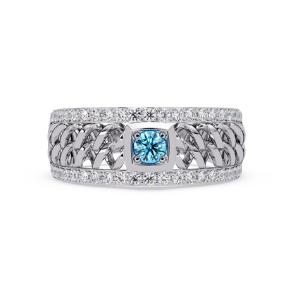 0.5 CTW Woven Men’s Colorstone Ring with Aquamarine Blue in White Gold – Lunéa Paris