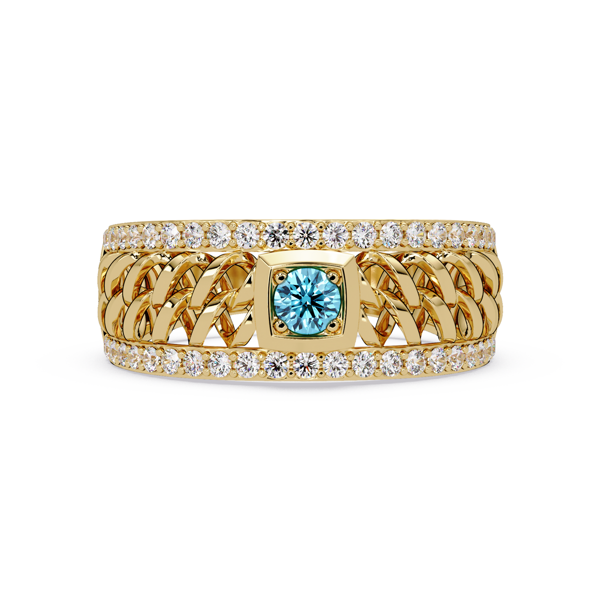 0.5 CTW Woven Men’s Colorstone Ring with Aquamarine Blue in Yellow Gold – Lunéa Paris