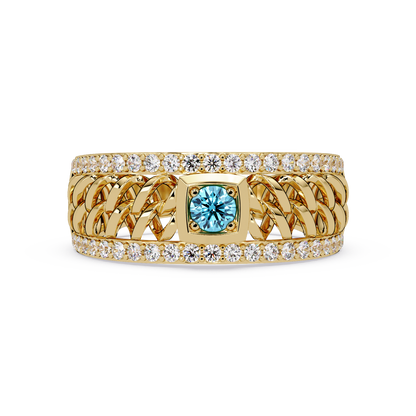 0.5 CTW Woven Men’s Colorstone Ring with Aquamarine Blue in Yellow Gold – Lunéa Paris