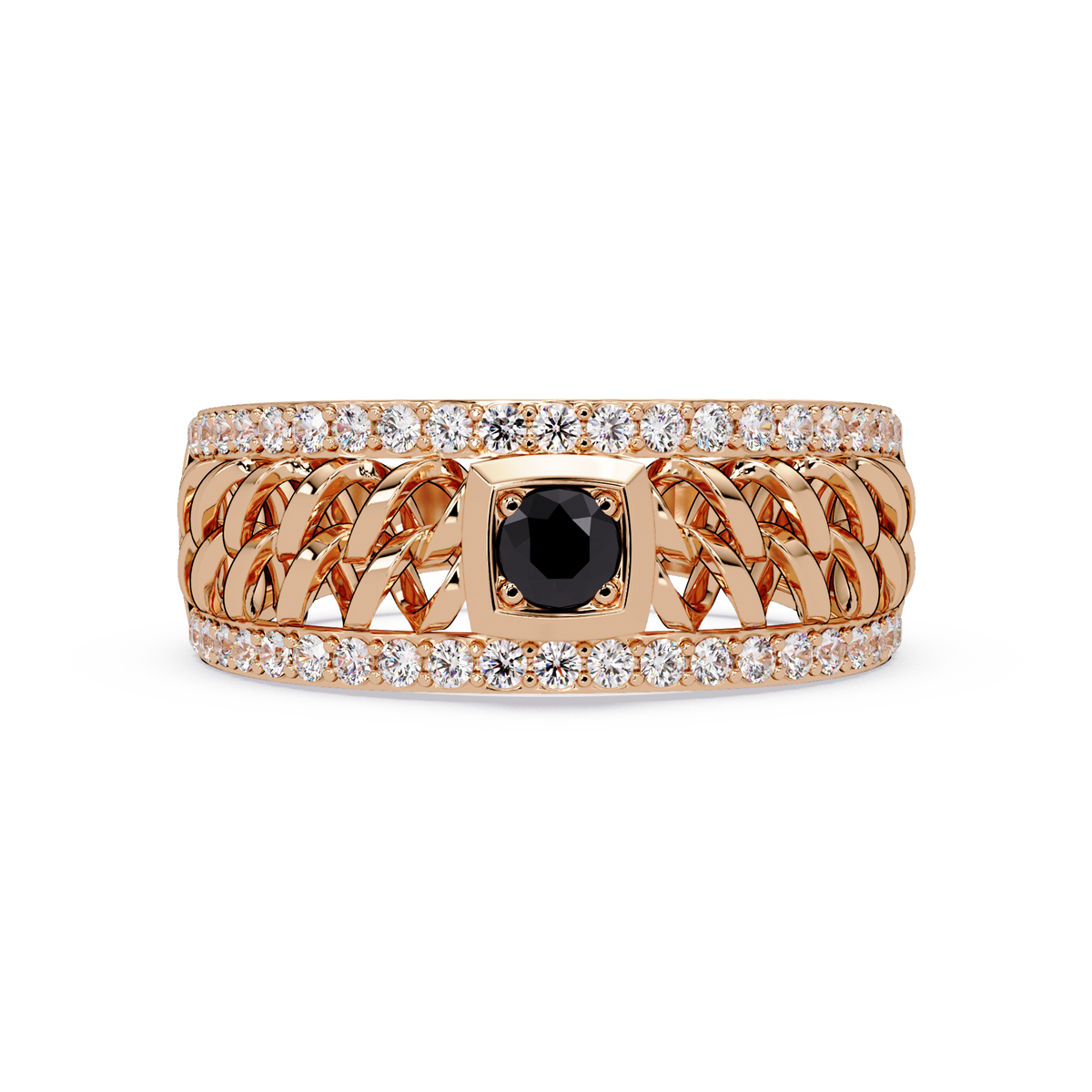 0.5 CTW Woven Men’s Colorstone Ring with Onyx in Rose Gold – Lunéa Paris