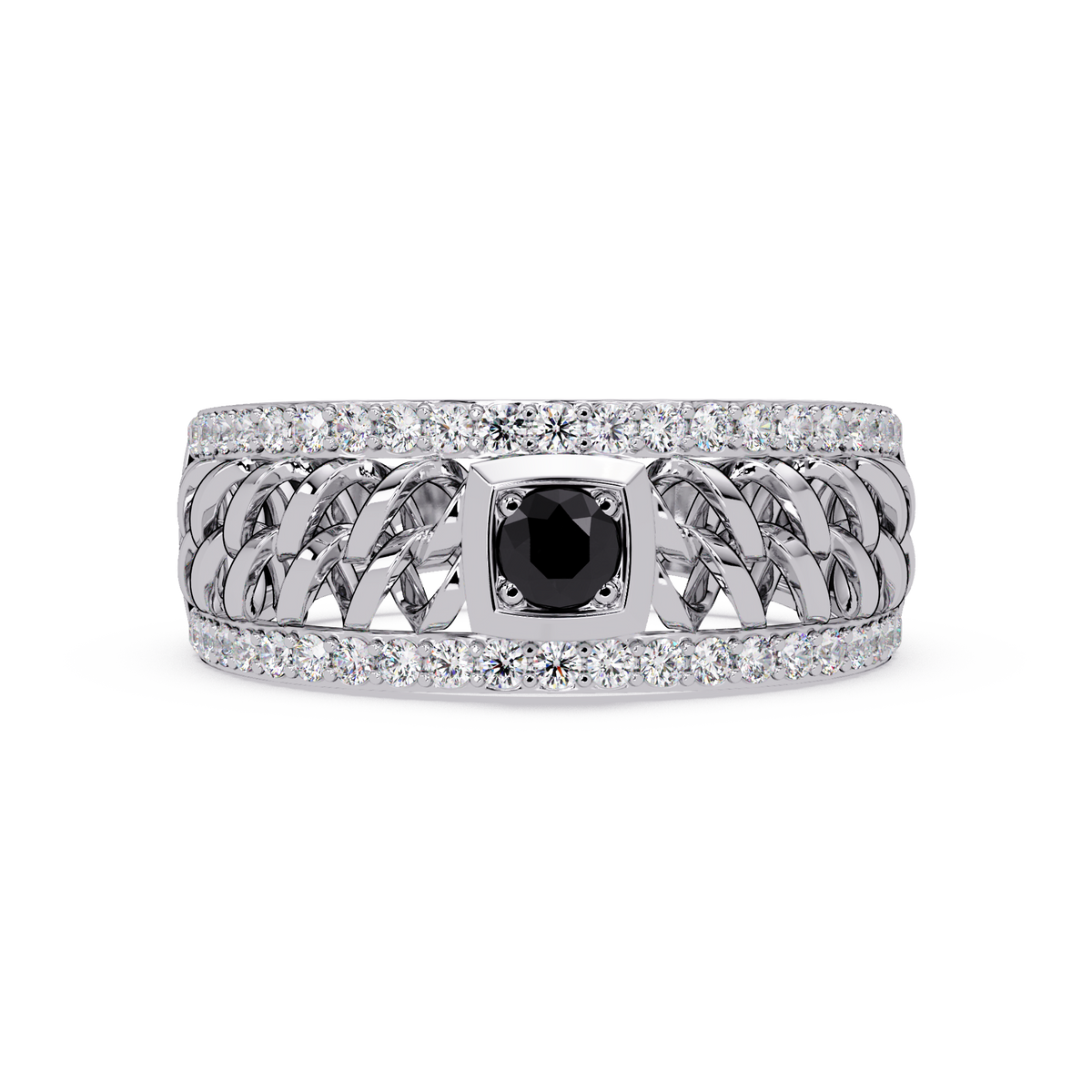 0.5 CTW Woven Men’s Colorstone Ring with Onyx in White Gold – Lunéa Paris