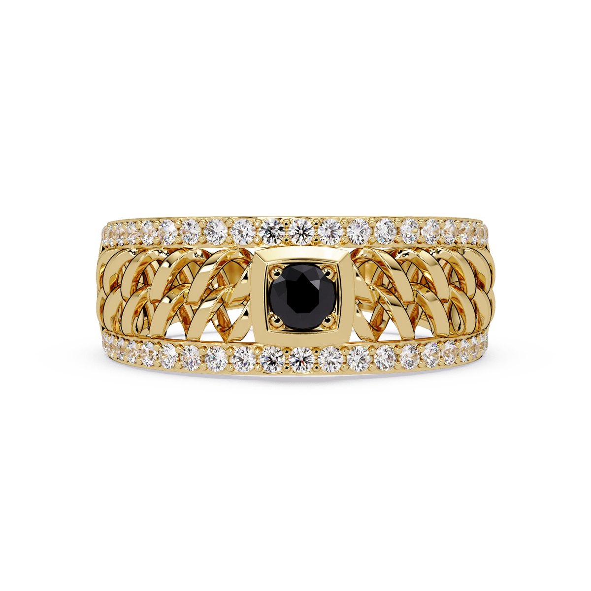 0.5 CTW Woven Men’s Colorstone Ring with Onyx in Yellow Gold – Lunéa Paris