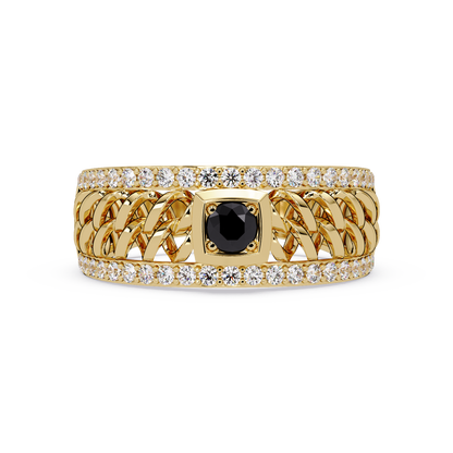 0.5 CTW Woven Men’s Colorstone Ring with Onyx in Yellow Gold – Lunéa Paris