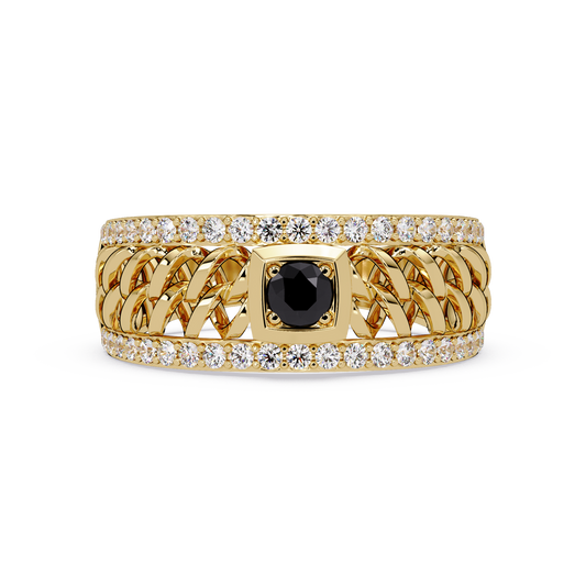 0.5 CTW Woven Men’s Colorstone Ring with Onyx in Yellow Gold – Lunéa Paris