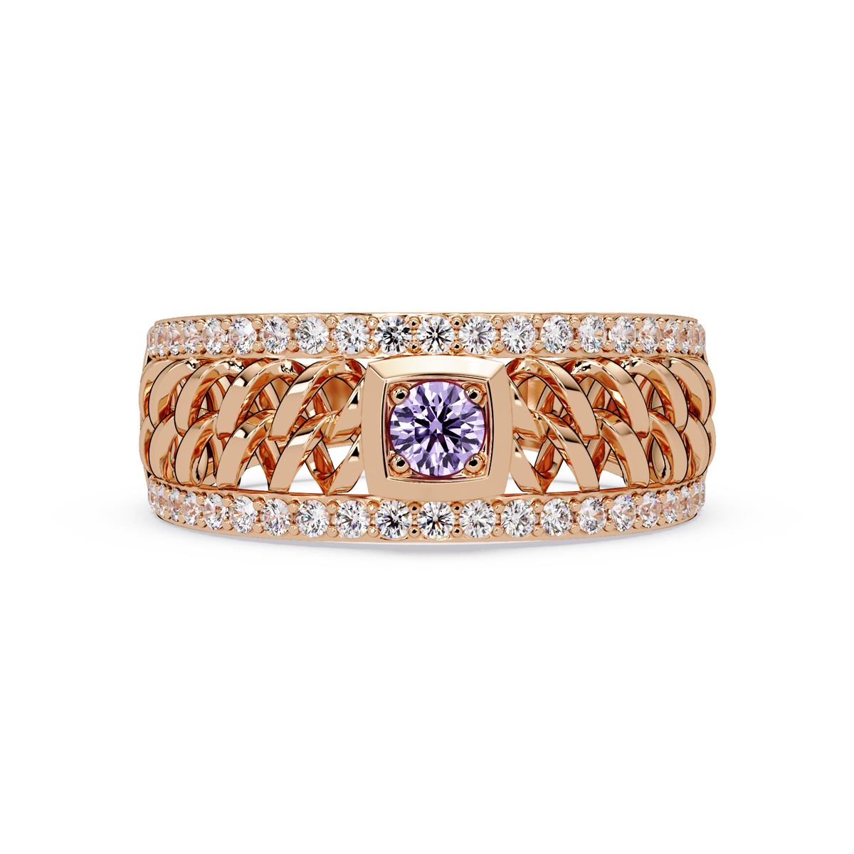 0.5 CTW Woven Men’s Colorstone Ring with Amethyst Purple in Rose Gold – Lunéa Paris