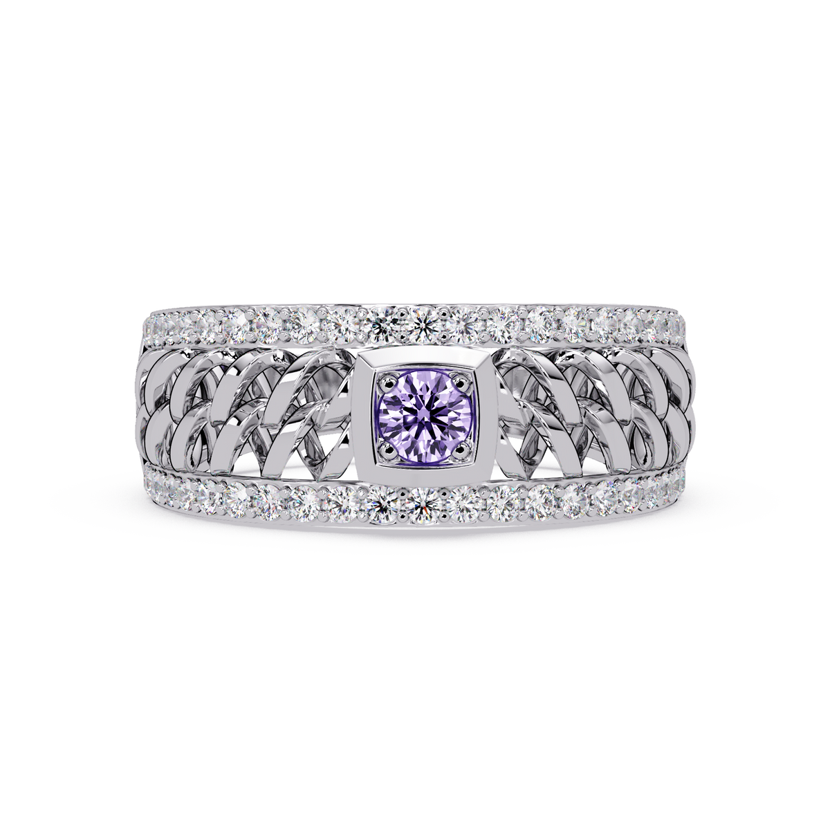 0.5 CTW Woven Men’s Colorstone Ring with Amethyst Purple in White Gold – Lunéa Paris