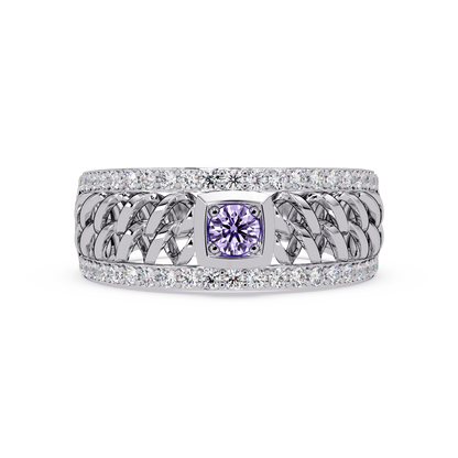 0.5 CTW Woven Men’s Colorstone Ring with Amethyst Purple in White Gold – Lunéa Paris