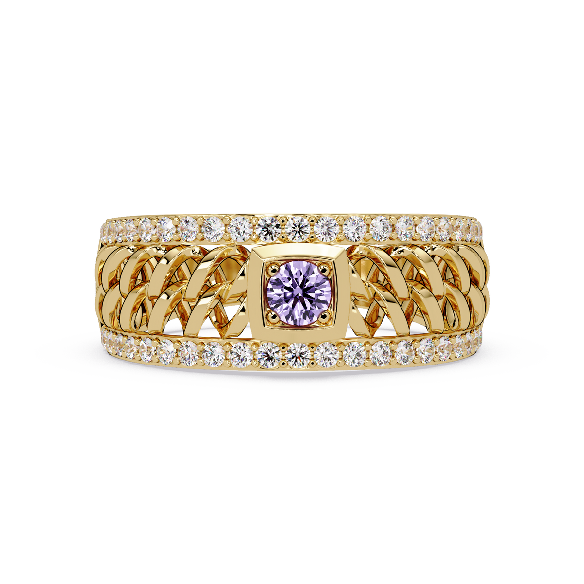 0.5 CTW Woven Men’s Colorstone Ring with Amethyst Purple in Yellow Gold – Lunéa Paris
