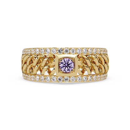 0.5 CTW Woven Men’s Colorstone Ring with Amethyst Purple in Yellow Gold – Lunéa Paris