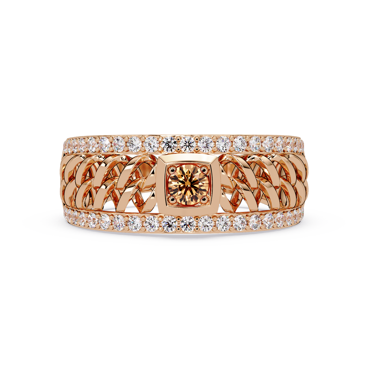 0.5 CTW Woven Men’s Colorstone Ring with Champagne Topaz in Rose Gold – Lunéa Paris