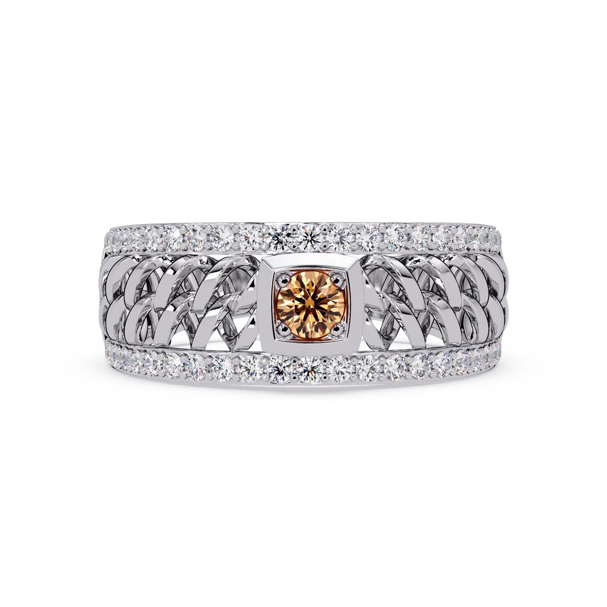 0.5 CTW Woven Men’s Colorstone Ring with Champagne Topaz in White Gold – Lunéa Paris