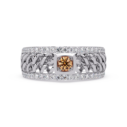 0.5 CTW Woven Men’s Colorstone Ring with Champagne Topaz in White Gold – Lunéa Paris