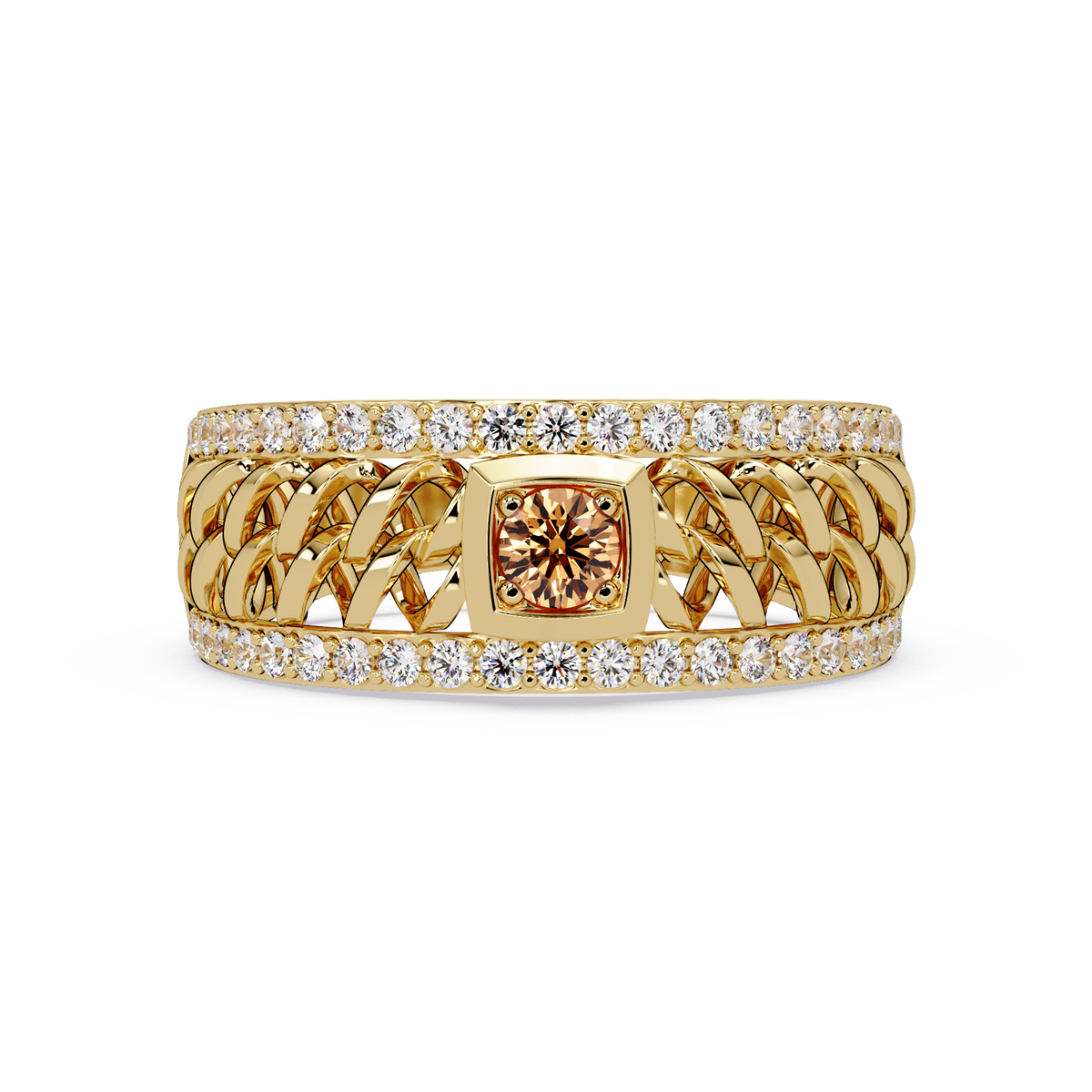 0.5 CTW Woven Men’s Colorstone Ring with Champagne Topaz in Yellow Gold – Lunéa Paris