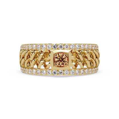 0.5 CTW Woven Men’s Colorstone Ring with Champagne Topaz in Yellow Gold – Lunéa Paris