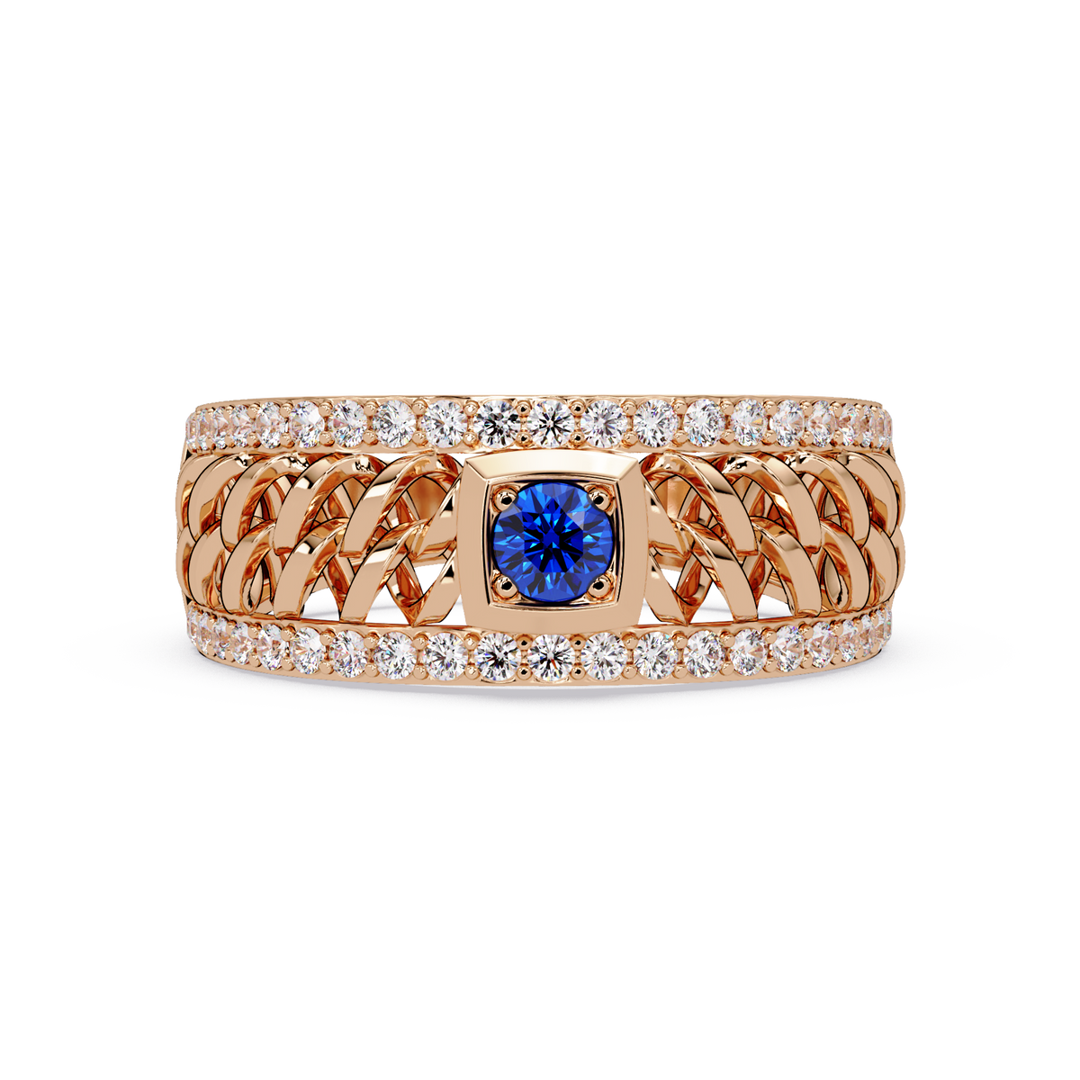 0.5 CTW Woven Men’s Colorstone Ring with Sapphire Blue in Rose Gold – Lunéa Paris