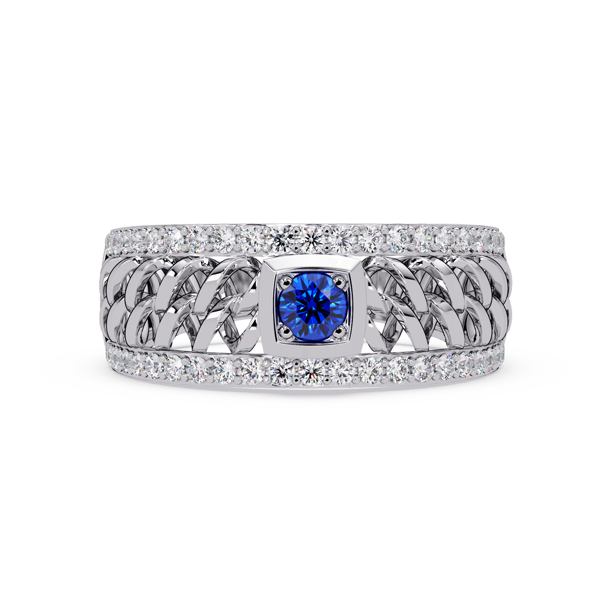 0.5 CTW Woven Men’s Colorstone Ring with Sapphire Blue in White Gold – Lunéa Paris