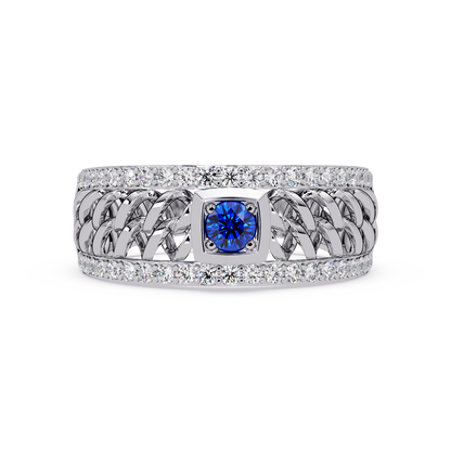 0.5 CTW Woven Men’s Colorstone Ring with Sapphire Blue in White Gold – Lunéa Paris