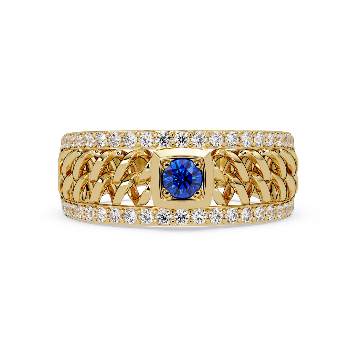 0.5 CTW Woven Men’s Colorstone Ring with Sapphire Blue in Yellow Gold – Lunéa Paris