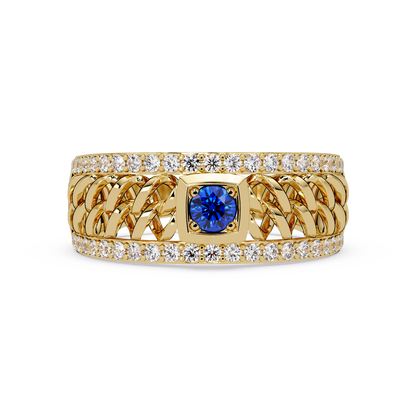 0.5 CTW Woven Men’s Colorstone Ring with Sapphire Blue in Yellow Gold – Lunéa Paris