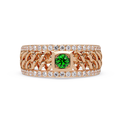 0.5 CTW Woven Men’s Colorstone Ring with Emerald Green in Rose Gold – Lunéa Paris