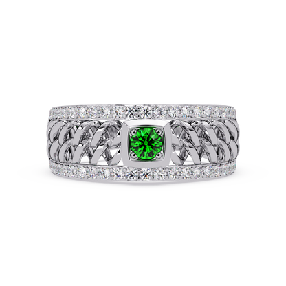 0.5 CTW Woven Men’s Colorstone Ring with Emerald Green in White Gold – Lunéa Paris