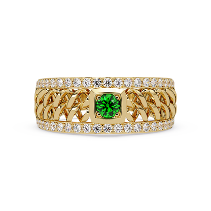 0.5 CTW Woven Men’s Colorstone Ring with Emerald Green in Yellow Gold – Lunéa Paris