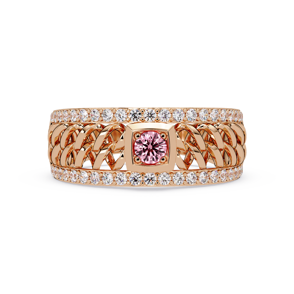 0.5 CTW Woven Men’s Colorstone Ring with Tourmaline Pink in Rose Gold – Lunéa Paris
