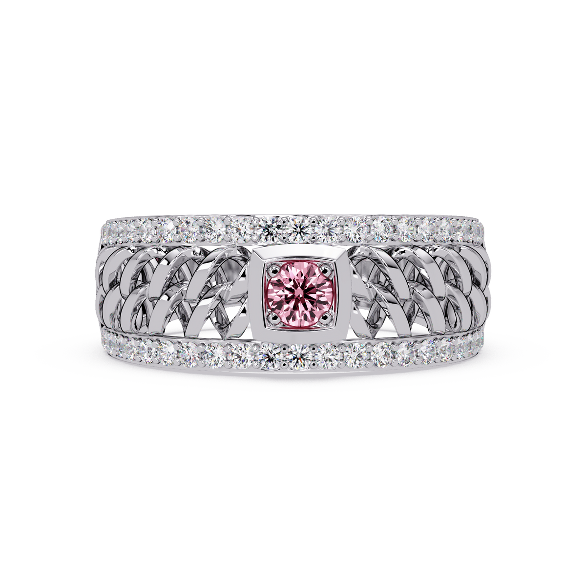 0.5 CTW Woven Men’s Colorstone Ring with Tourmaline Pink in White Gold – Lunéa Paris