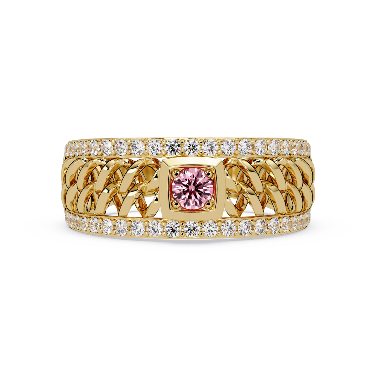 0.5 CTW Woven Men’s Colorstone Ring with Tourmaline Pink in Yellow Gold – Lunéa Paris
