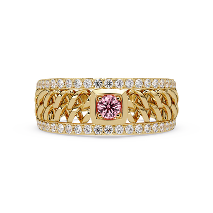 0.5 CTW Woven Men’s Colorstone Ring with Tourmaline Pink in Yellow Gold – Lunéa Paris