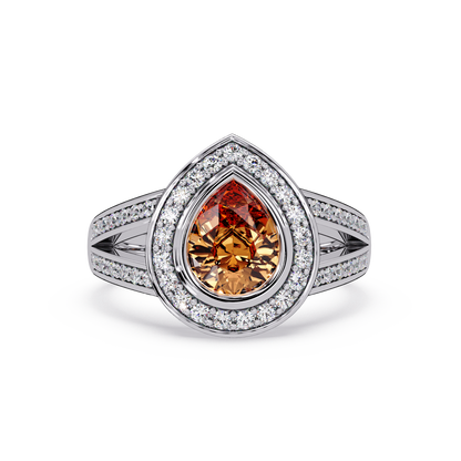 1.1 CTW Pear Halo Split-Shank Colorstone Ring with Champagne Topaz center in 14K White Gold – Lunéa Paris