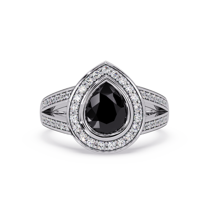 1.1 CTW Pear Halo Split-Shank Pavé Colorstone Ring with Onyx center in 14K White Gold – Lunéa Paris