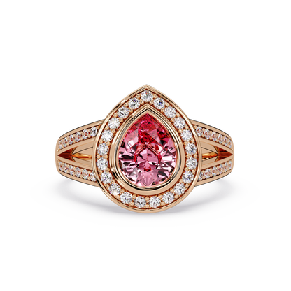 1.1 CTW Pear Halo Split-Shank Colorstone Ring with Tourmaline Pink center in 14K Rose Gold – Lunéa Paris
