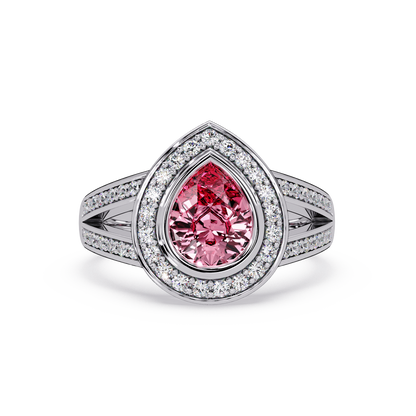 1.1 CTW Pear Halo Split-Shank Pavé Colorstone Ring with Tourmaline Pink center in 14K White Gold – Lunéa Paris