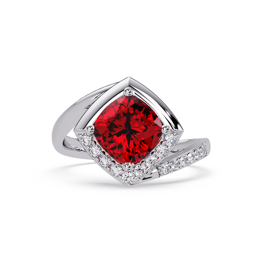 2.2 CTW Cushion Bypass Pavé Colorstone Ring with Ruby Red center in 14K White Gold – Lunéa Paris