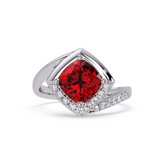 2.2 CTW Cushion Bypass Pavé Colorstone Ring with Ruby Red center in 14K White Gold – Lunéa Paris