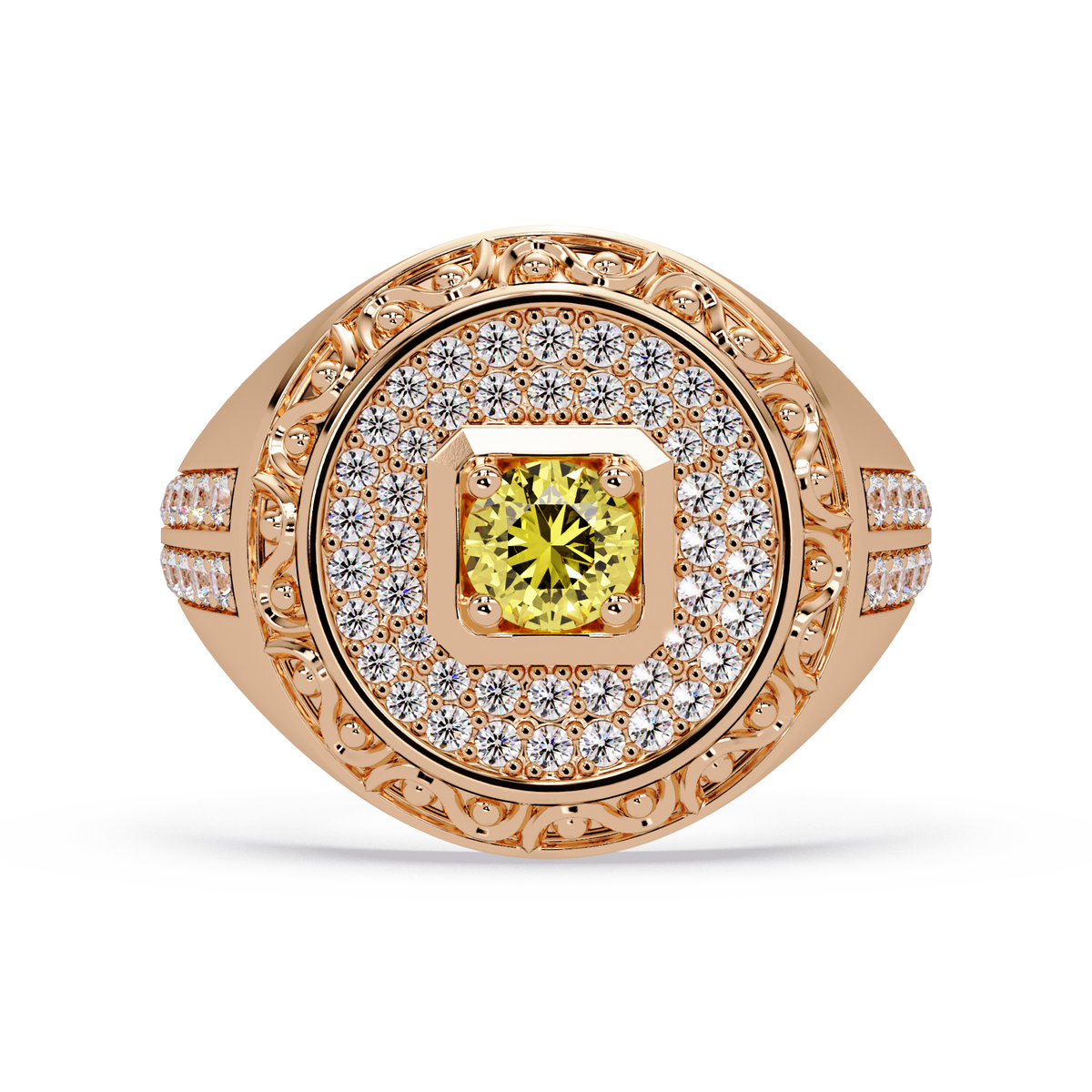 0.8 CTW Signet Men’s Colorstone Ring with Citrine Yellow in Rose Gold – Lunéa Paris